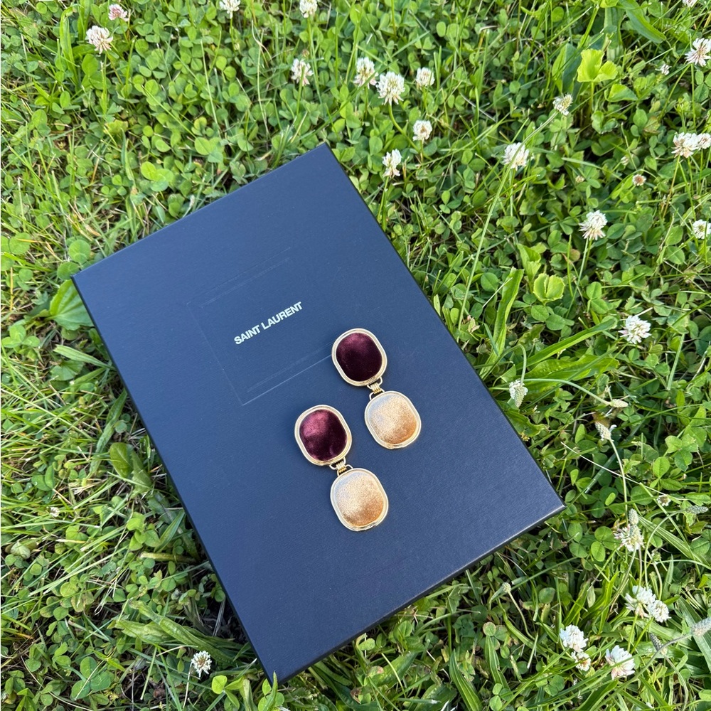 Saint Laurent Gold and Deep Red Earrings - Picture 4 of 6